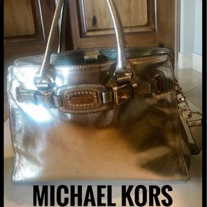 Michael Kors Hamilton Logo Large Leather Tote Gold